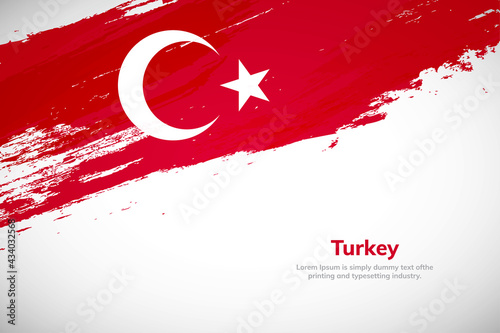 Brush painted grunge flag of Turkey country. Hand drawn flag style of Turkey. Creative brush stroke concept background
