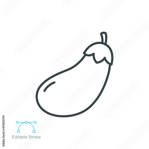 eggplant icon. fresh nature  healthy organic vegetable food herbs. aubergine, melongene or brinjal plant. editable stroke outline style vector illustration design on white background. EPS 10