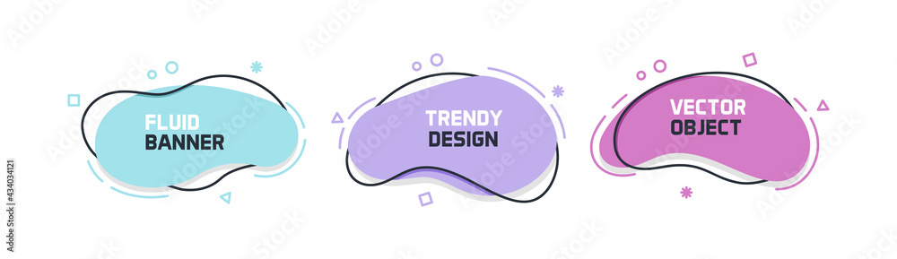 Set of modern organic shapes. Fluid vector trendy elements. Template graphics with geometric speech bubbles and banners with frames to put your own text