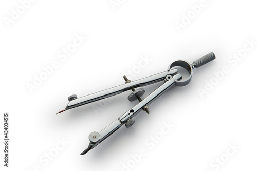 silver drawing compass with clipping path on white background