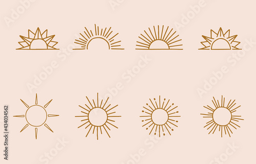 Collection of line design with sun.Editable vector illustration for website, sticker, tattoo,icon