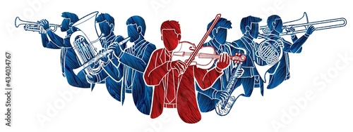 Group of Musician Orchestra Instrument Cartoon Graphic Vector