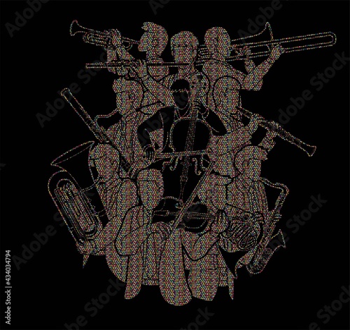 Group of Musician Orchestra Instrument Cartoon Graphic Vector
