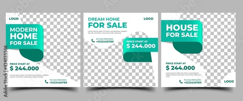 Set of Social Media Post Template for Real Estate, Home, and Property Selling.