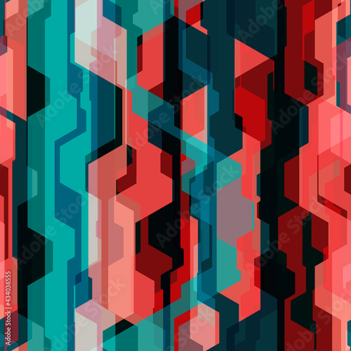 Blue, red, pink tech seamless pattern. Abstract vector background for web page, banners backdrop, fabric, home decor, wrapping