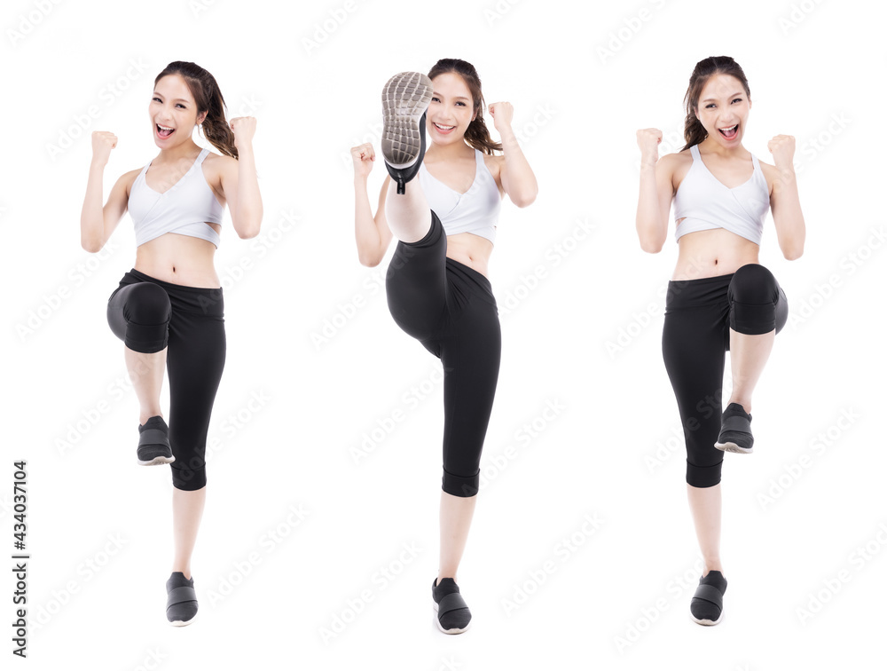 Young asian sporty woman with smile face isolate on white background . Young asian sporty woman with smile face isolate on white background .