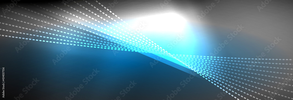 Neon shiny color background with light glowing wave line particles. Wallpaper background, design templates for business or technology presentations, internet posters or web brochure covers Neon shiny color background with light glowing wave line particles. Wallpaper background, design templates for business or technology presentations, internet posters or web brochure covers