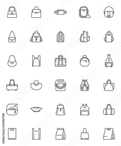 Bag and Backpack line icons set