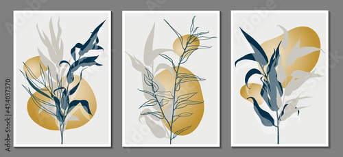 A set of modern universal botanical illustrations. Abstract design. Vector illustration. © Elena
