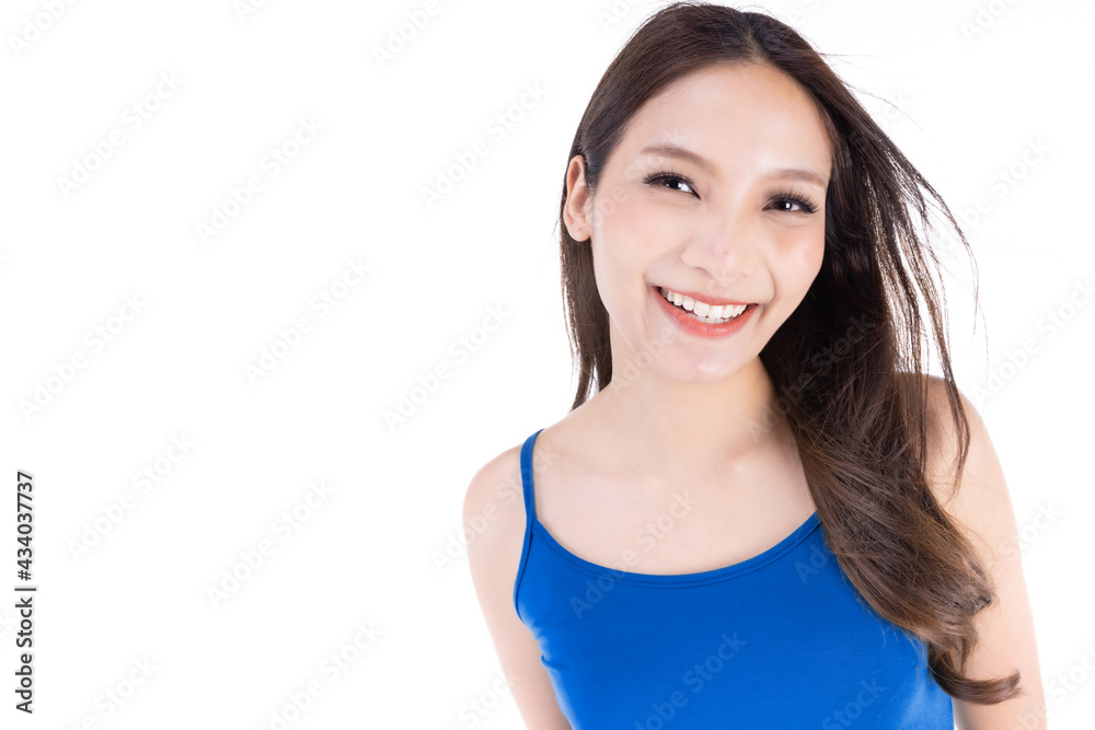 Portrait of asian mmiling woman isolated on white background. Close-up of young Asian beautiful woman with copy space. Portrait of asian mmiling woman isolated on white background. Close-up of young Asian beautiful woman with copy space.