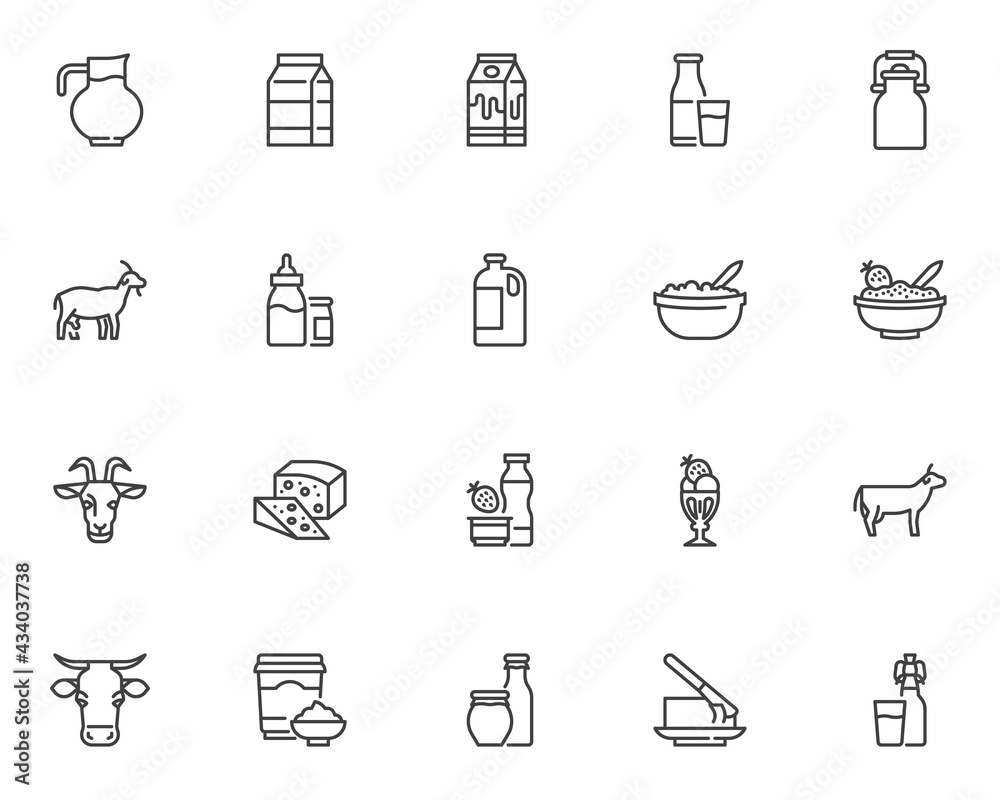 Fototapeta Dairy products line icons set