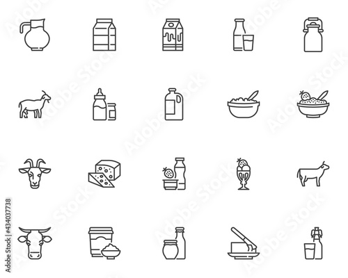 Dairy products line icons set