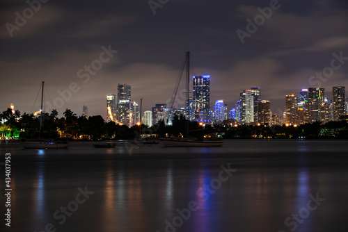 Panoramic view of Miami skyline and coastline.