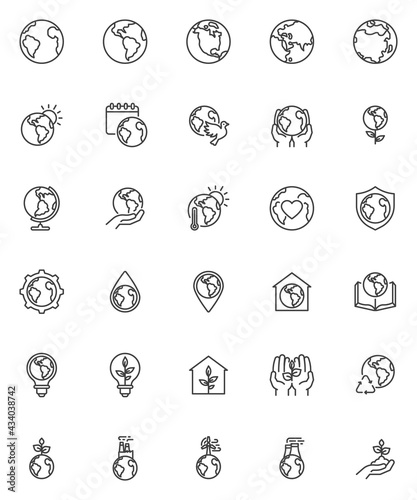 World Environment Day line icons set