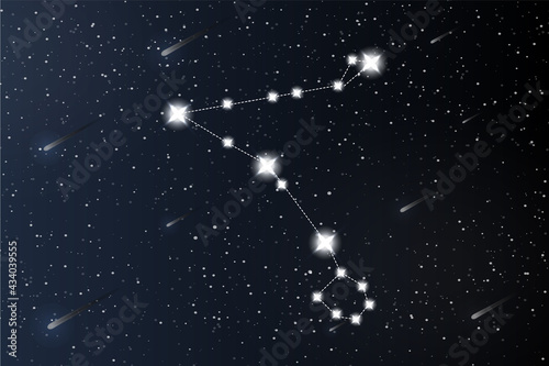 Pisces. Zodiac constellation on outer space background. Mystery and esoteric. Horoscope vector illustration. Spiritual tarot poster. Magic occult tarot and astrology cards.