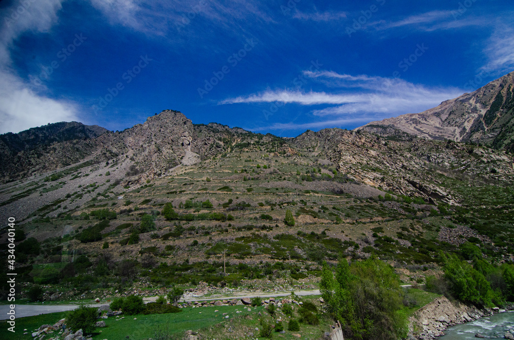 Panorama of a beautiful mountain landscape in the Elbrus region of Kabardino-Balkaria