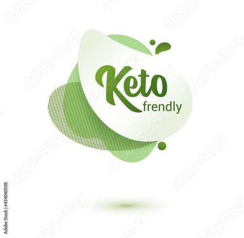 Keto frendly badge. Green amoeba design of sticker for keto diet menu, poster, flyer.