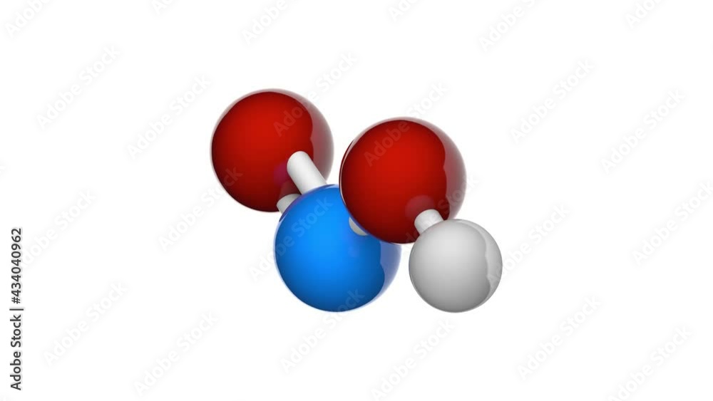 Nitrous acid (Hydroxidooxidonitrogen) is a weak and monoprotic acid. Molecular formula HNO2. 3D render. Seamless loop. Chemical structure model: Ball and Stick. White background Nitrous acid (Hydroxidooxidonitrogen) is a weak and monoprotic acid. Molecular formula HNO2. 3D render. Seamless loop. Chemical structure model: Ball and Stick. White background