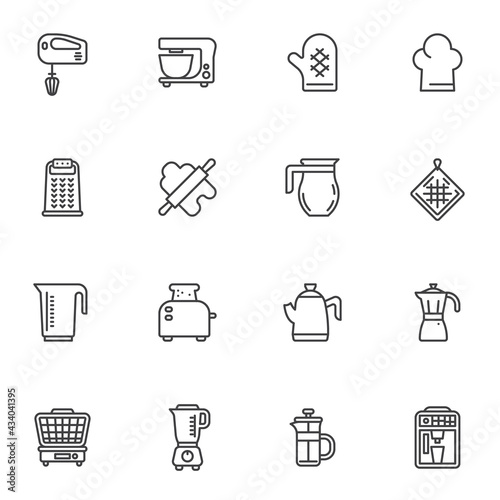 Kitchen utensil line icons set