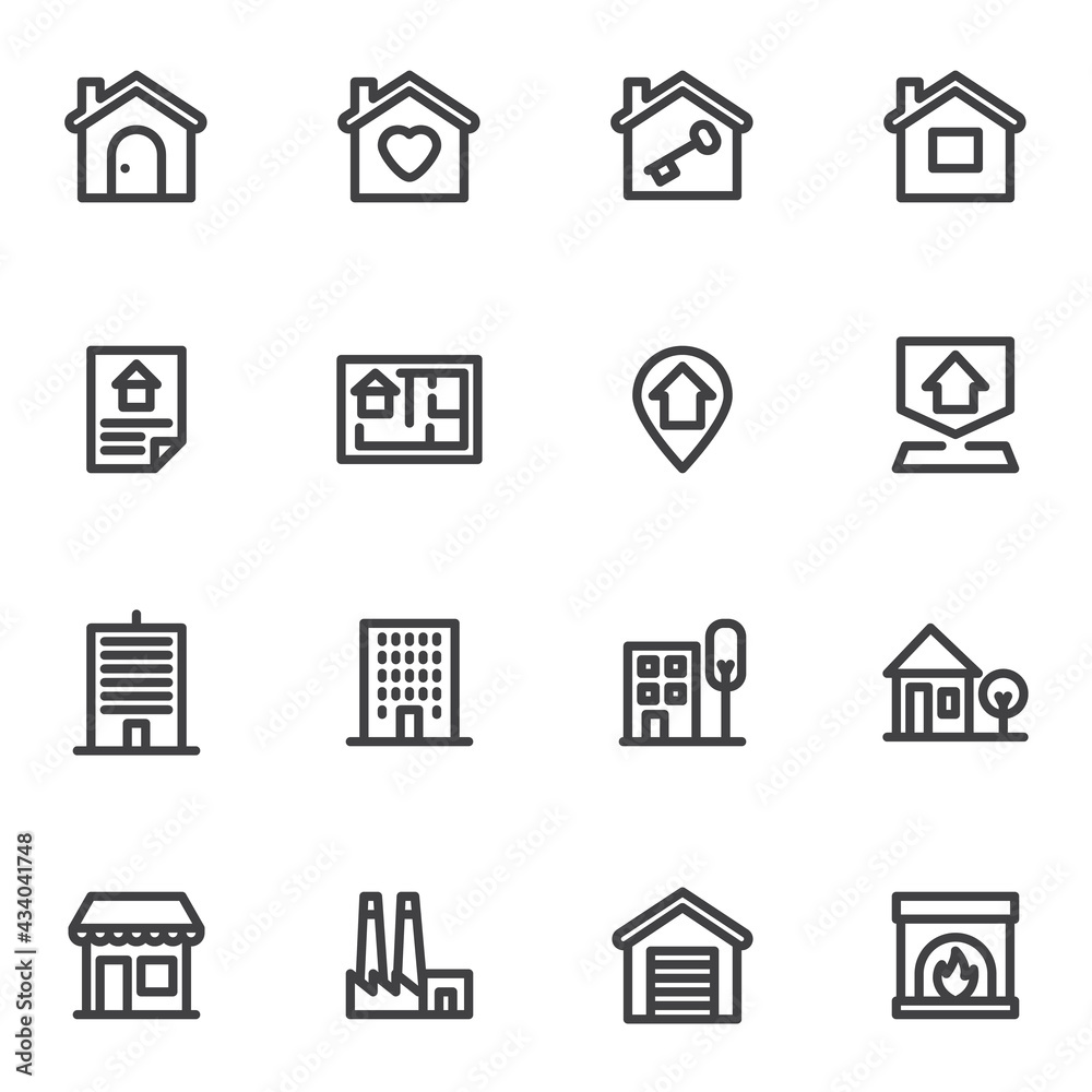 Real estate service line icons set
