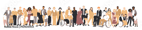 Multicultural group of mothers and fathers with kids. Flat vector illustration.	