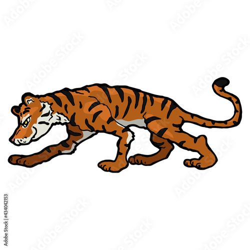 Cute cartoon striped red tiger. Printing for children s T-shirts  greeting cards  posters. Hand-drawn vector illustration isolated on a white.