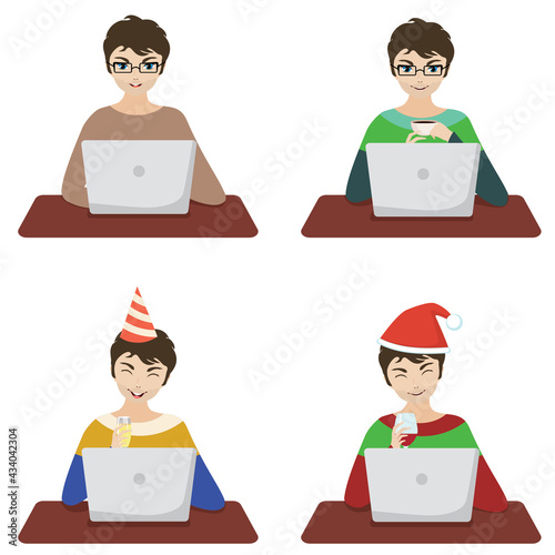Man with laptop chatting