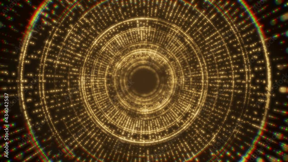 Abstract gold background with circle glitter particle fly through