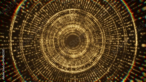 Abstract gold background with circle glitter particle fly through