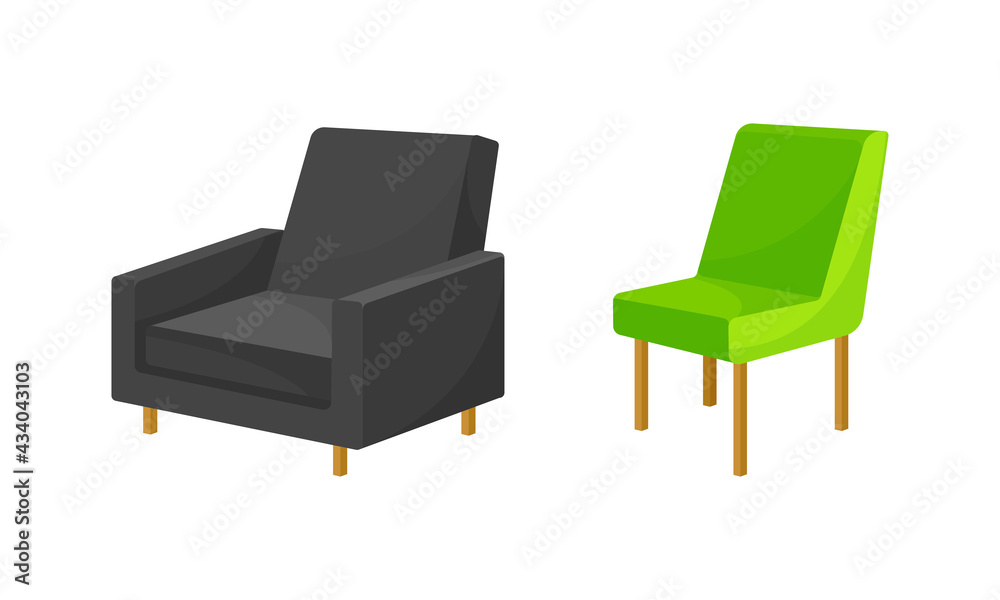 Armchair as Seat and Piece of Furniture with Armrests Vector Set Armchair as Seat and Piece of Furniture with Armrests Vector Set