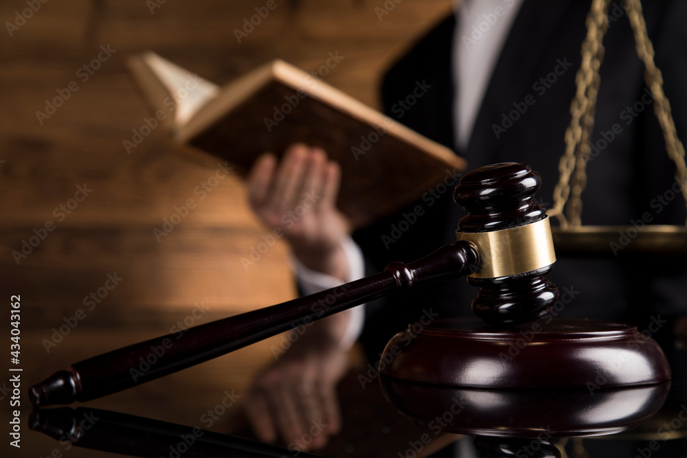 People, law theme, mallet of judge, wooden gavel