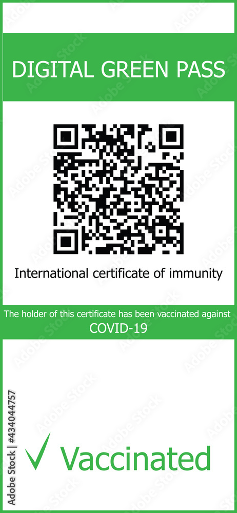 Template of digital green pass. The holder of this certificate has been vaccinated against - obrazy, fototapety, plakaty 