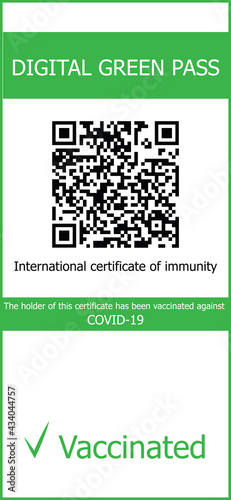 Template of digital green pass. The holder of this certificate has been vaccinated against