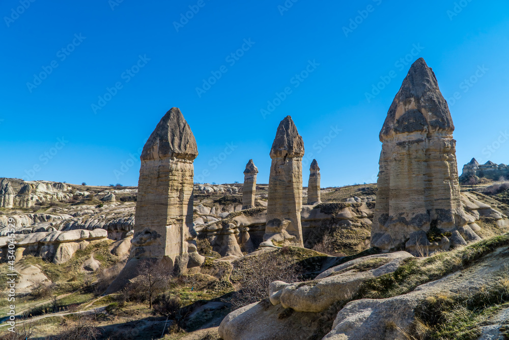 Male genitalia shaped rock formations in the Love Valley near Göreme, Cappadocia, Turkey