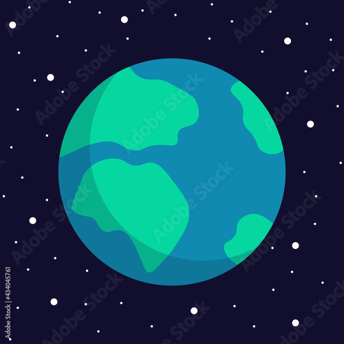 Planet Earth Isolated On Dark Space. Vector, Cartoon Illustration Of The Planet Earth