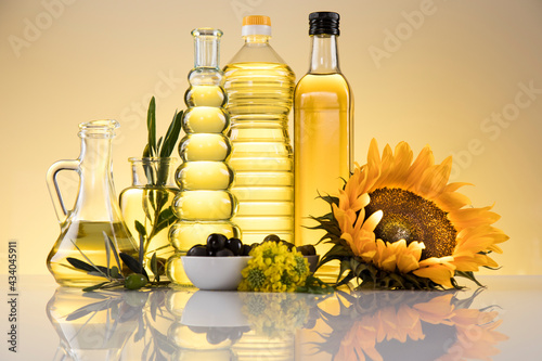 Sunflower oil, Cooking oils, bottles  background