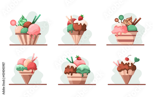 Set of bright summer ice cream cups