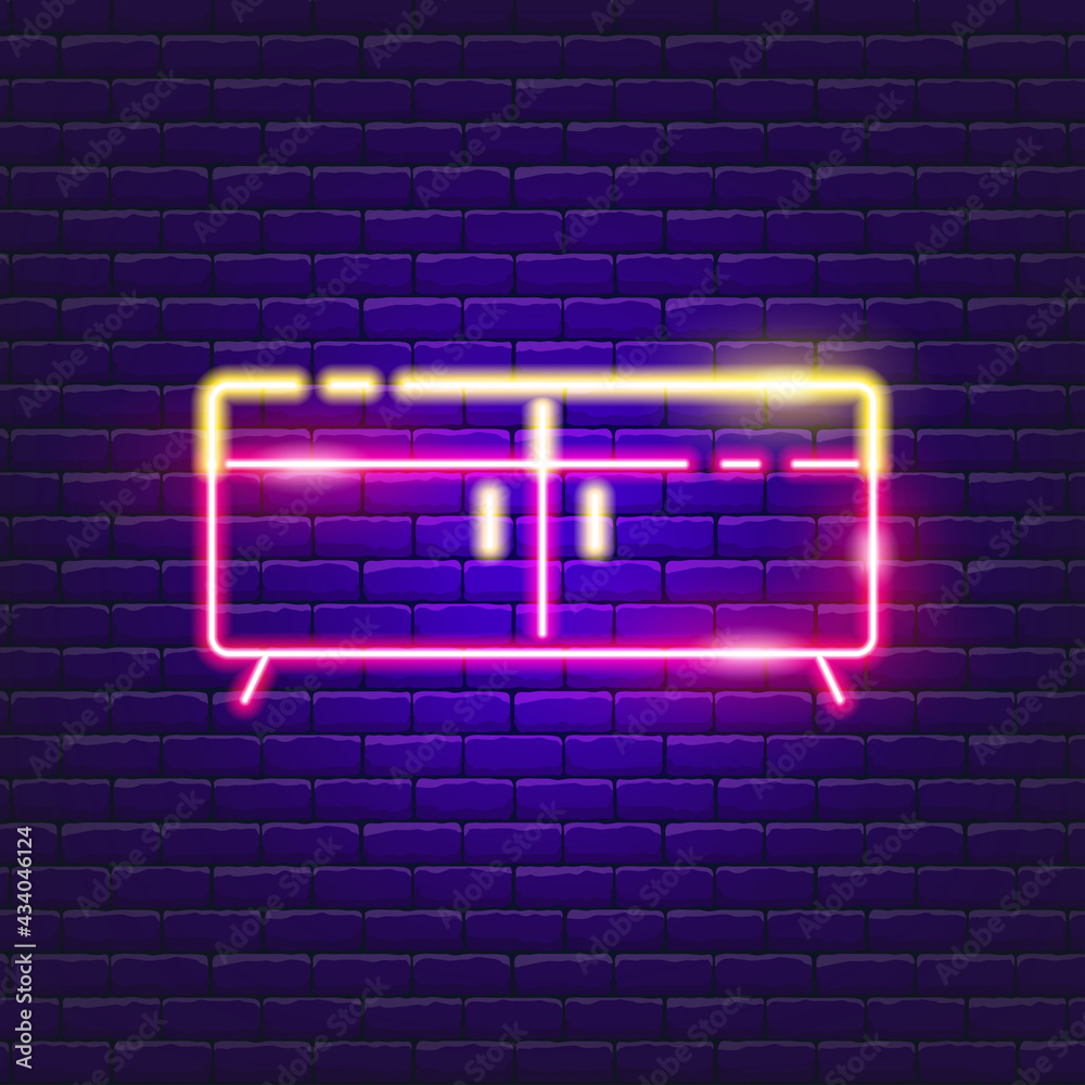 TV table neon sign. Vector illustration for the design of advertising, catalog, banner, signboard. Furniture concept. TV table neon sign. Vector illustration for the design of advertising, catalog, banner, signboard. Furniture concept.