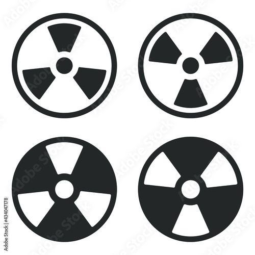Radioactive symbol icon set. Nuclear radiation warning sign collection. Atomic energy logo label. Vector illustration image. Isolated on white background.