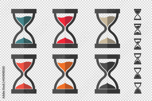Hourglass, Sandglass Icon Set - Different Vector Illustrations - Isolated On Transparent Background With Bonus Icons
