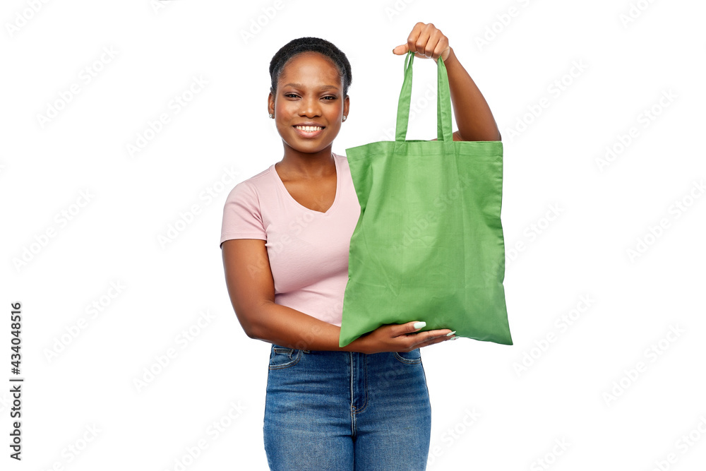 Εκτύπωση καμβά sustainability and people concept - happy smiling young african american woman w