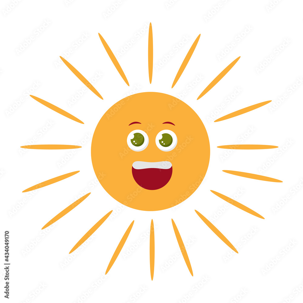Smiling sun on white background. Vector image.