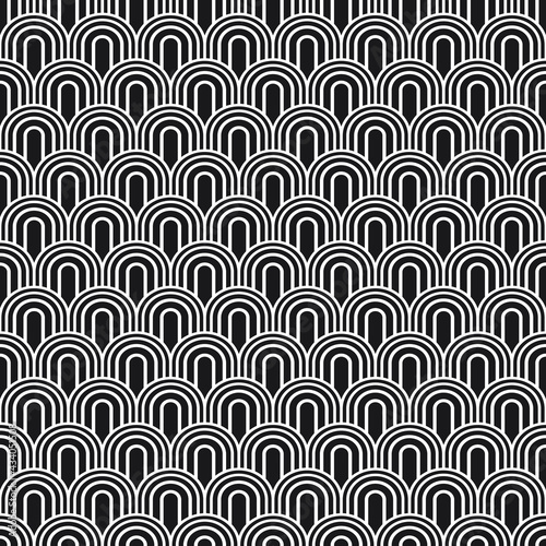 Art-Deco pattern, black arches. Vector seamless pattern, made in Art-Deco style.