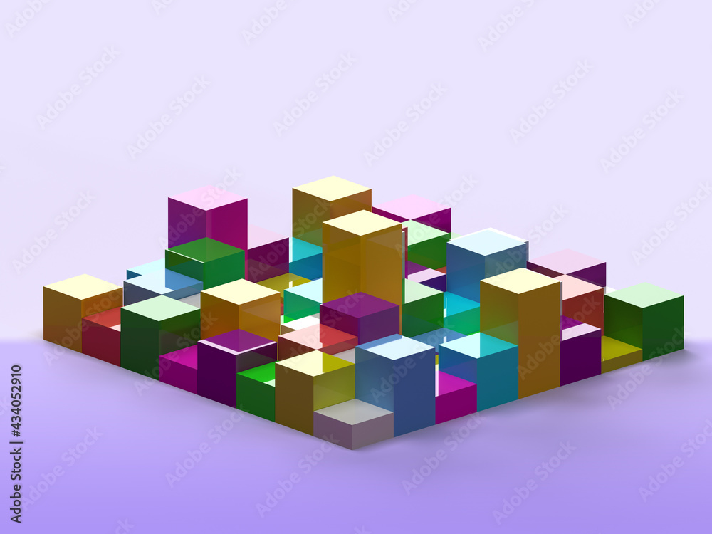 Abstract cuboid shaped colorful diversity buildings in a modern city on purple background. Abstract cuboid shaped colorful diversity buildings in a modern city on purple background.