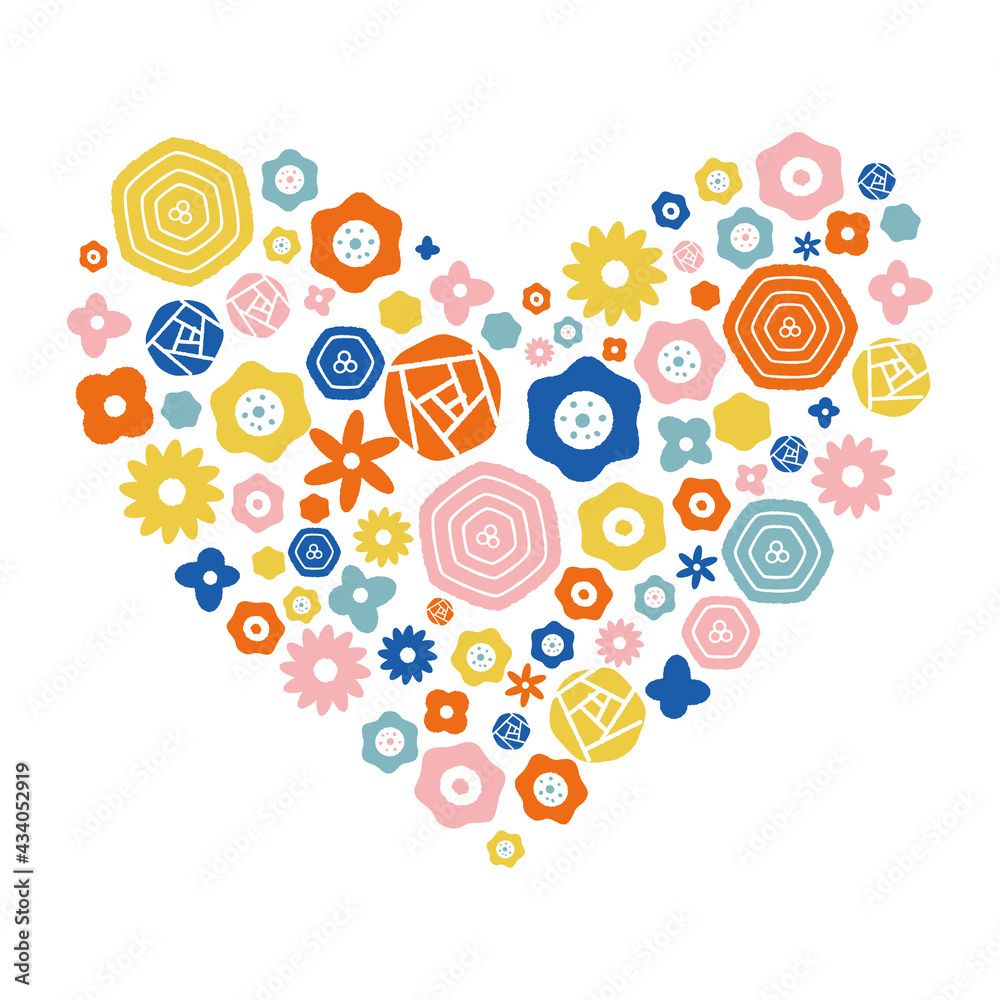 ポップ 花柄 イラスト カラフル ハート型 Vector De Stock Adobe Stock