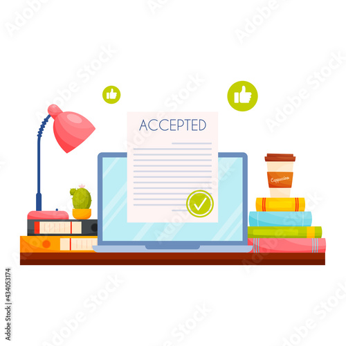 Education concept, Accepted application to college or university. Vector illustration