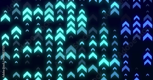 An animation in which arrows blink randomly in a certain direction. Abstract videos with digital and cyber impressions.Seamless loop.