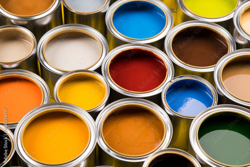 Background from multi color cans of paint Background from multi color cans of paint