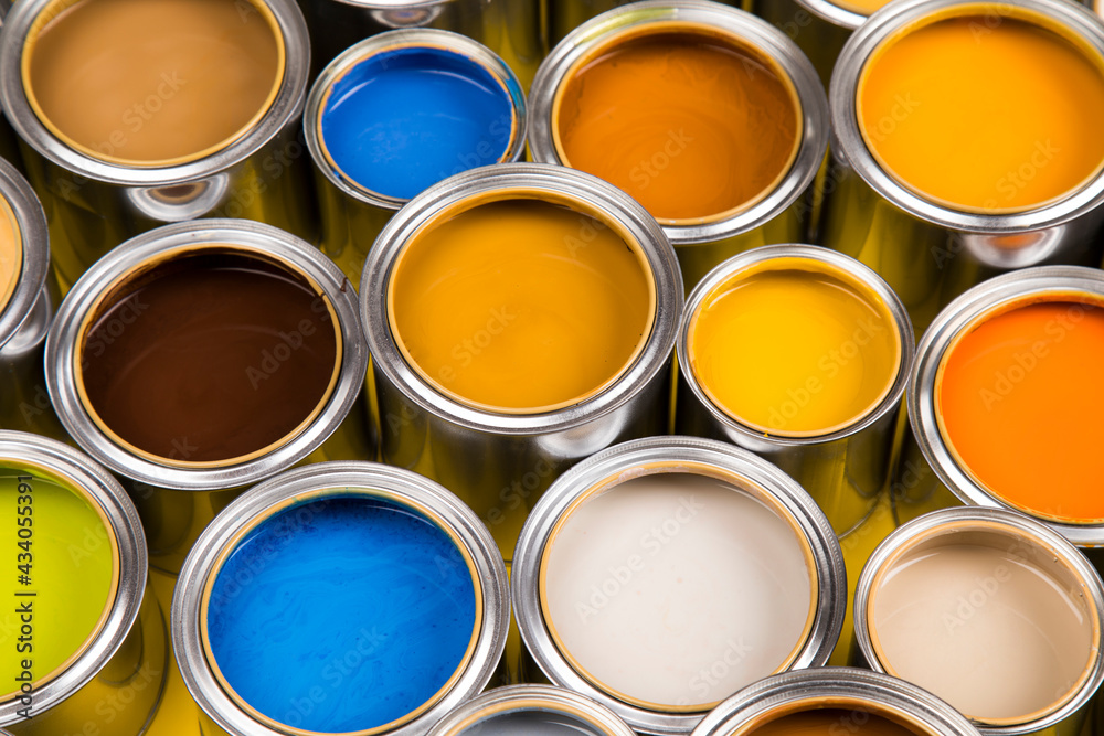 Background from multi color cans of paint Background from multi color cans of paint