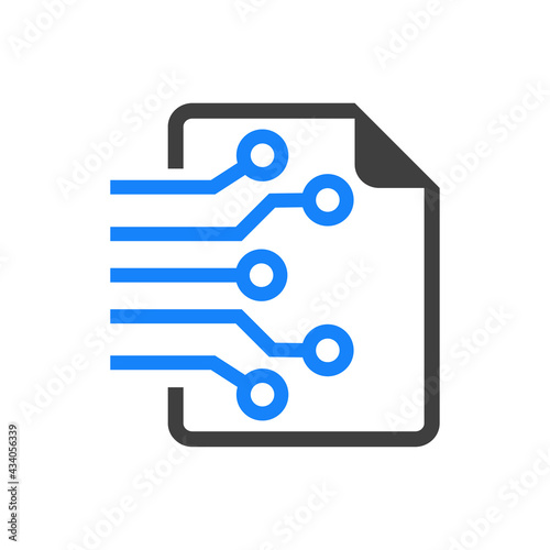 Tecnología digital. Sistema de circulación de documentos. Documento con circuito con lineas en color azul y gris photo